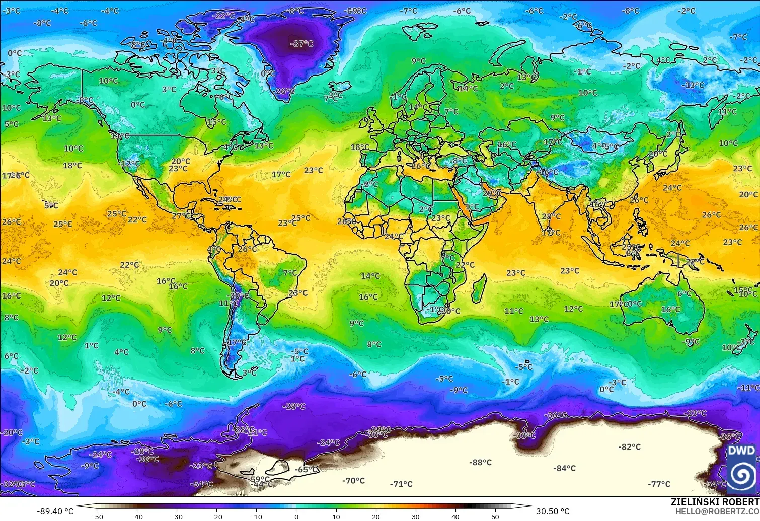 ICON modelo - Mundo, Punto de rocío a 2 m