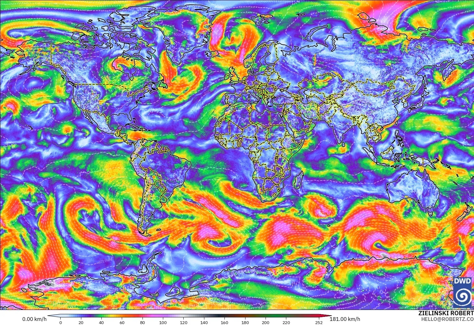 ICON modelo - Mundo, Ráfagas de Viento Máximas
