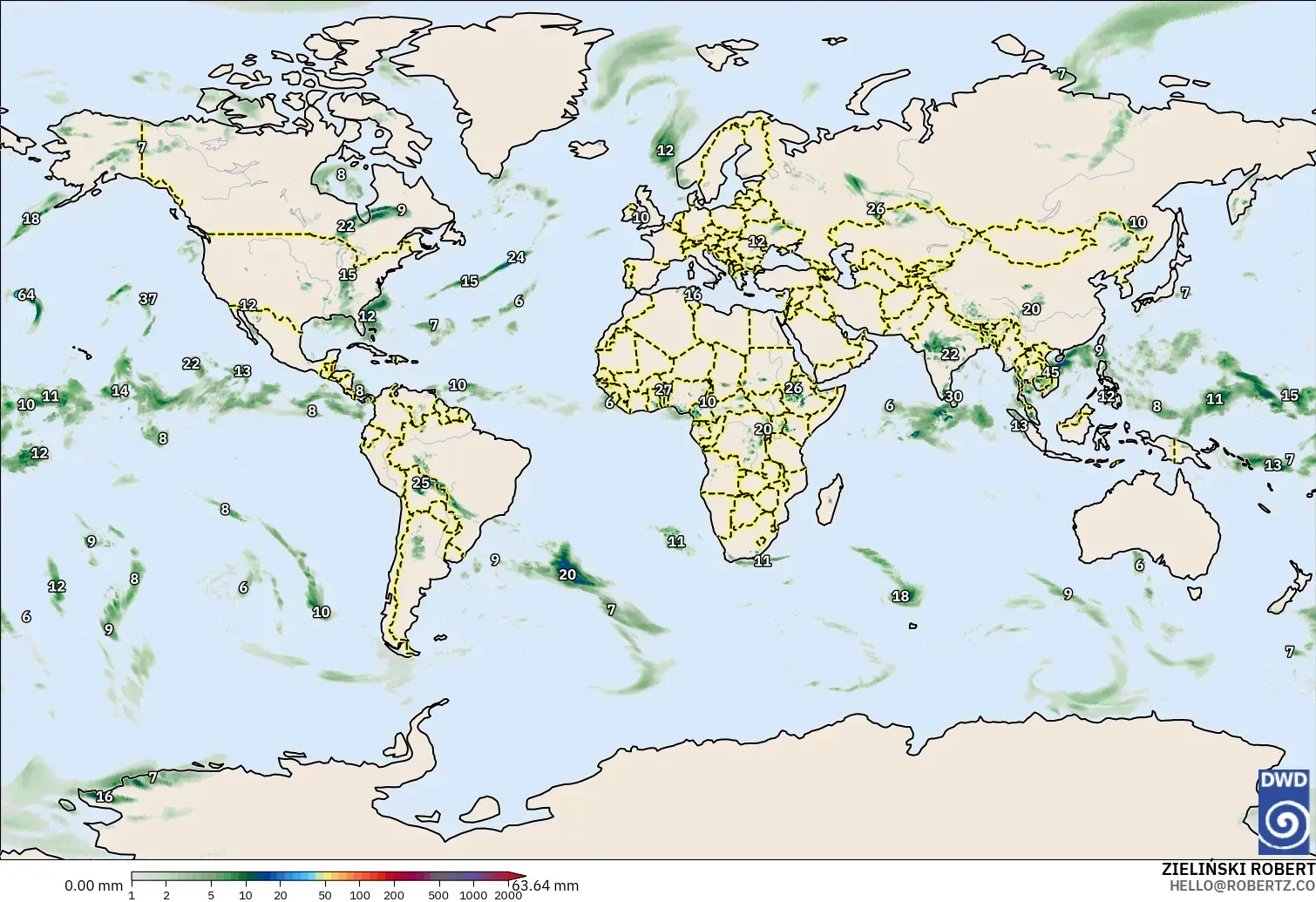 ICON modelo - Mundo, Acumulación de precipitación