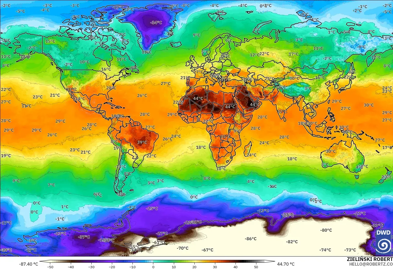 ICON modelo - Mundo, Temperatura a 2 m