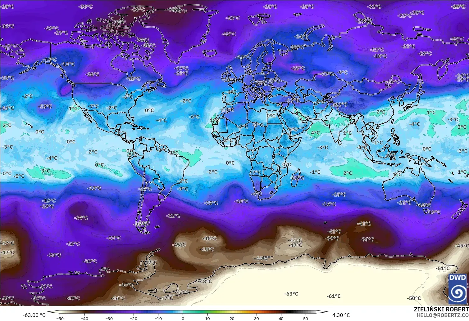 ICON modelo - Mundo, Temperatura a 500 hPa