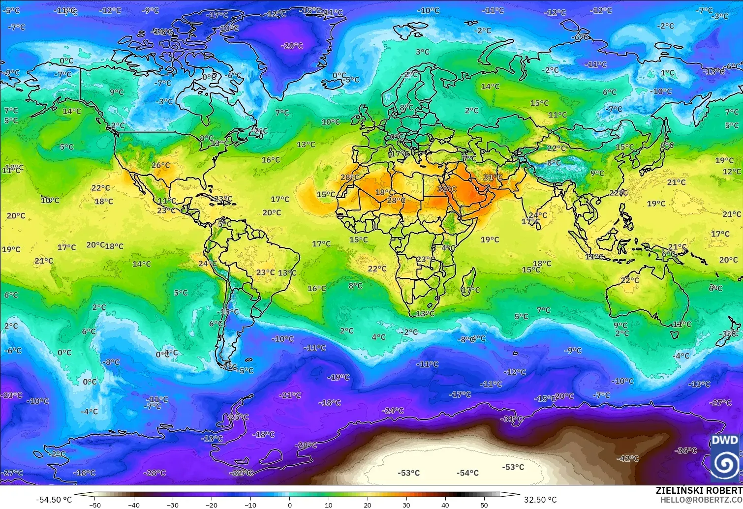 ICON modelo - Mundo, Temperatura a 850 hPa