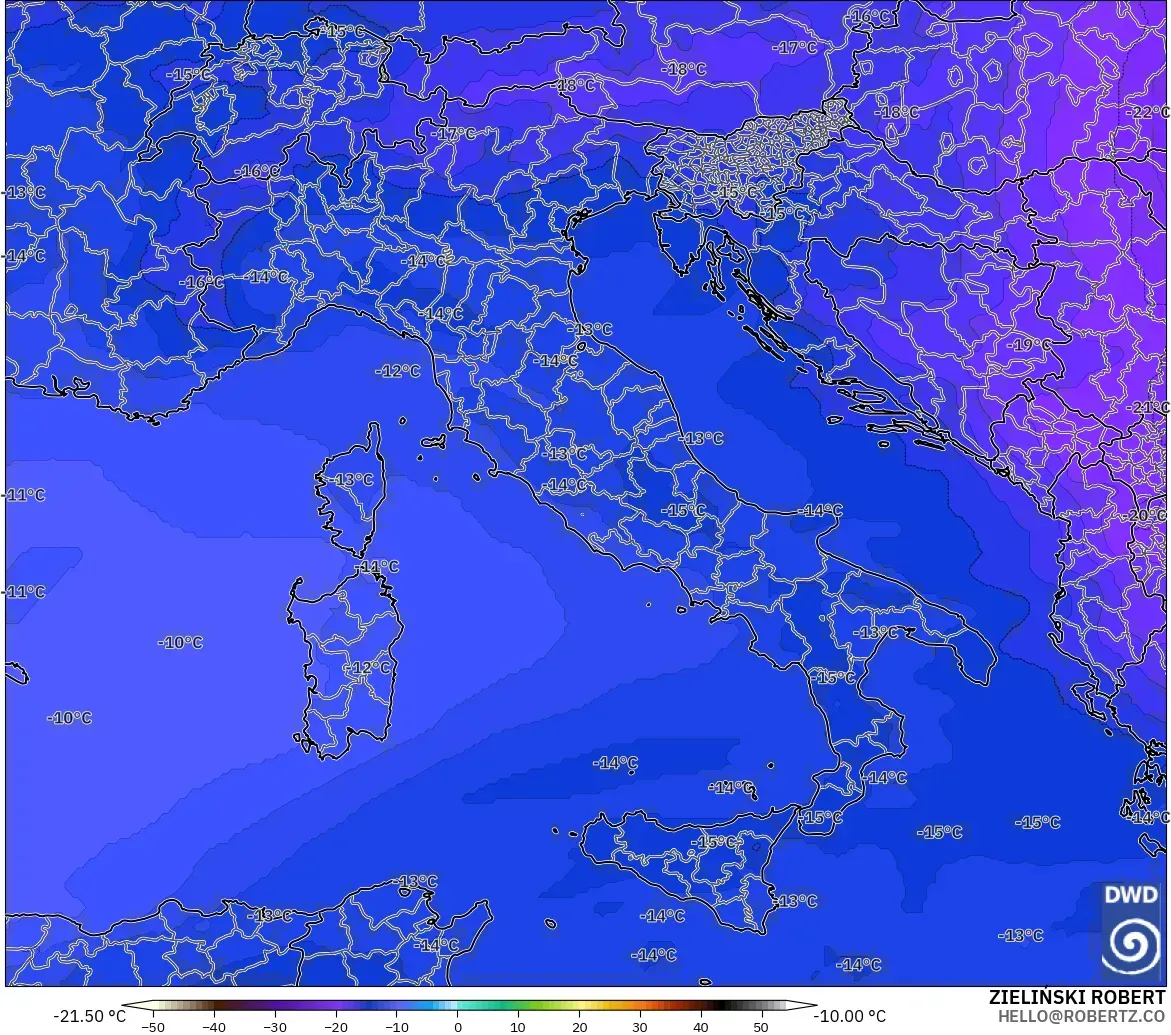 ICON modelo - Italia, Temperatura a 500 hPa