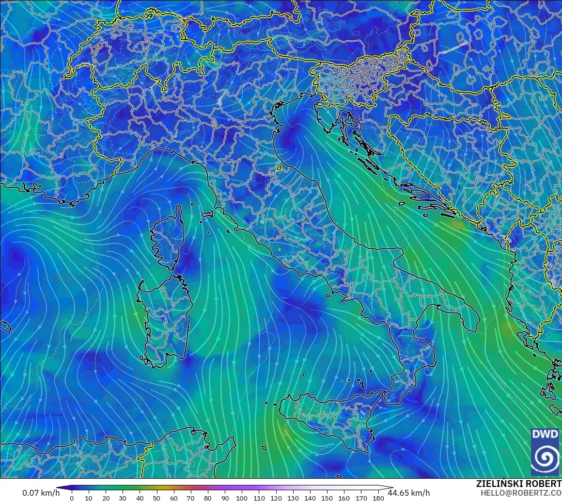 ICON modelo - Italia, Viento a 10 m
