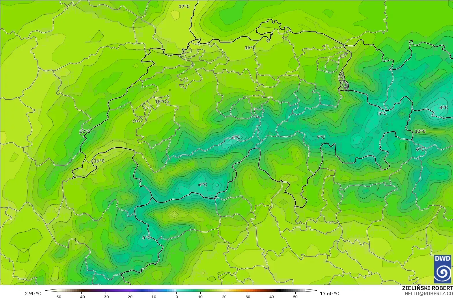 ICON modelo - Suiza, Temperatura a 850 hPa