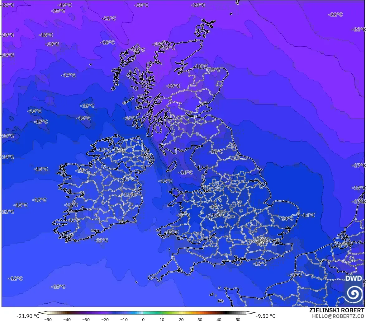 ICON modelo - Reino Unido, Temperatura a 500 hPa