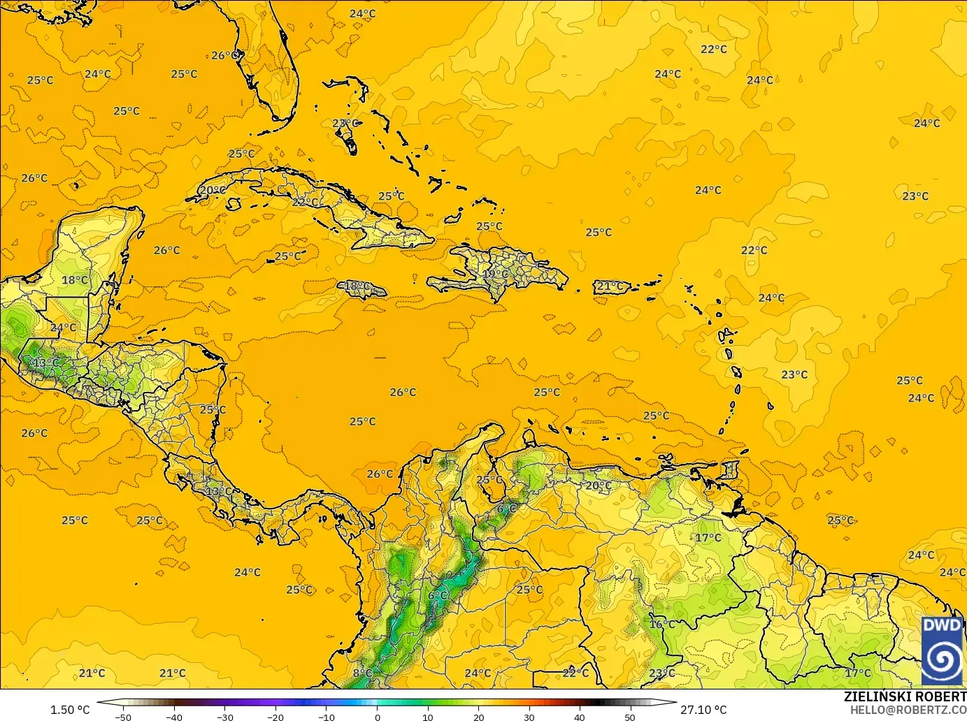 ICON modelo - Caribe, Punto de rocío a 2 m