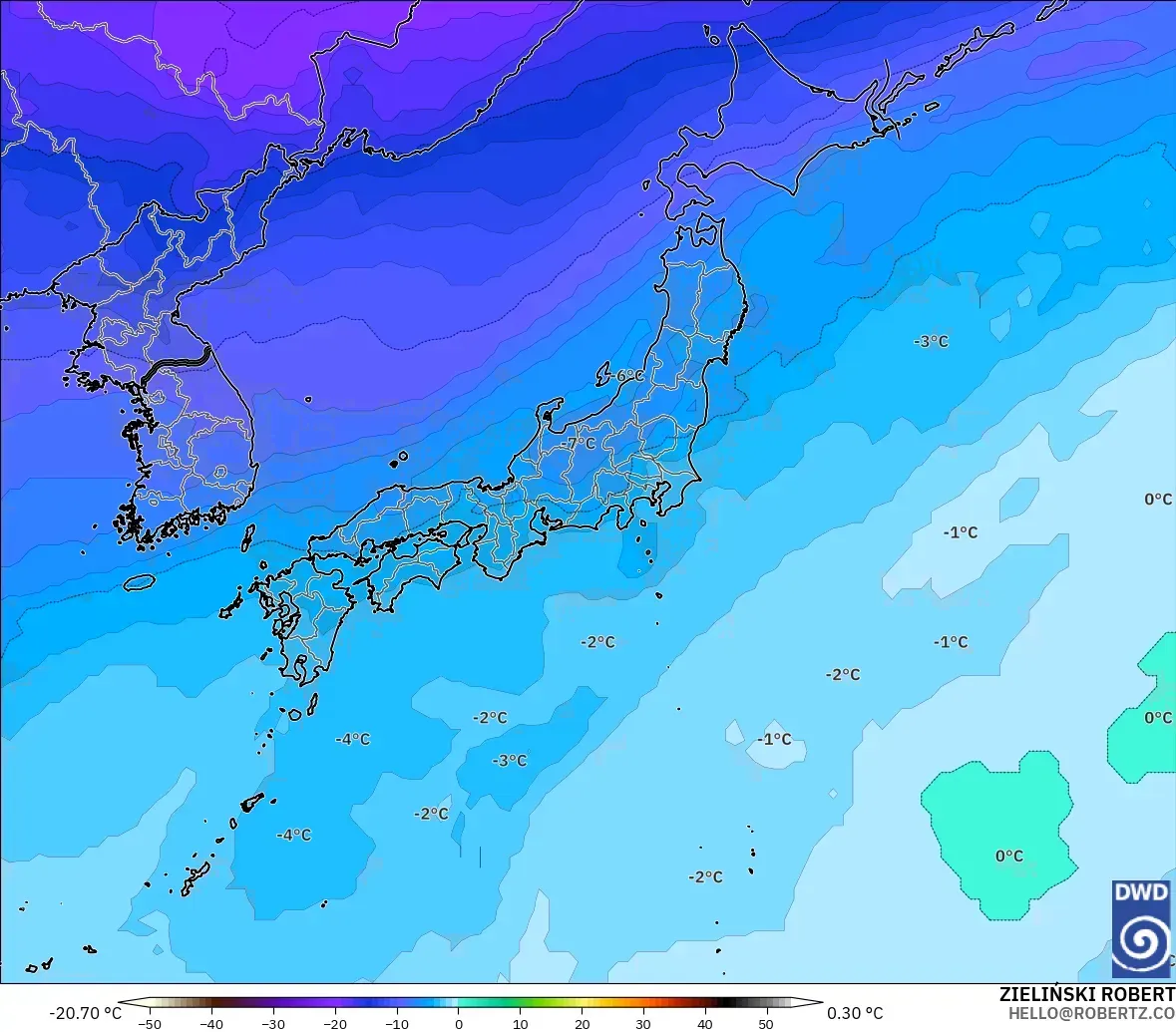 ICON modelo - Japón, Temperatura a 500 hPa