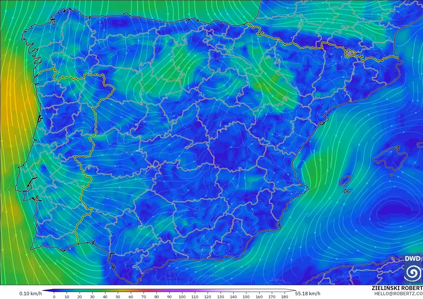 ICON modelo - España, Viento a 10 m