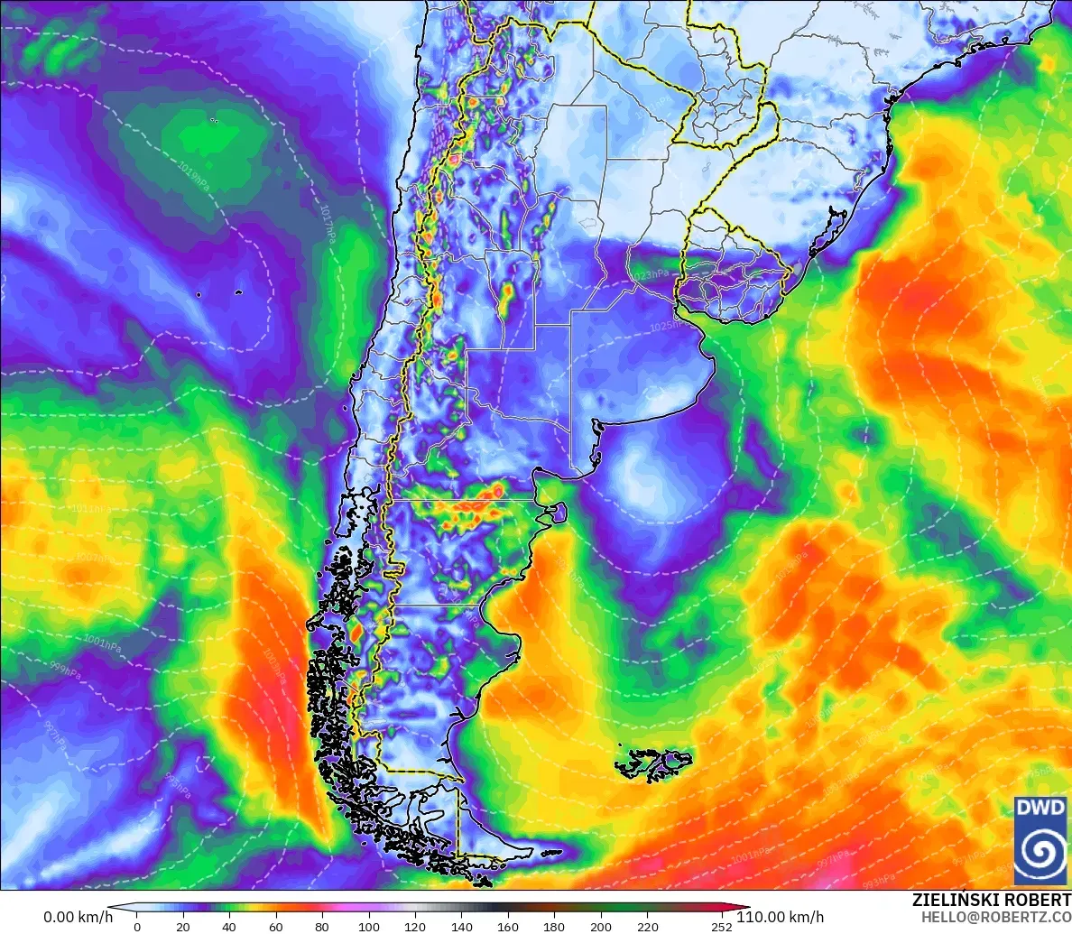 ICON modelo - Argentina, Ráfagas de viento