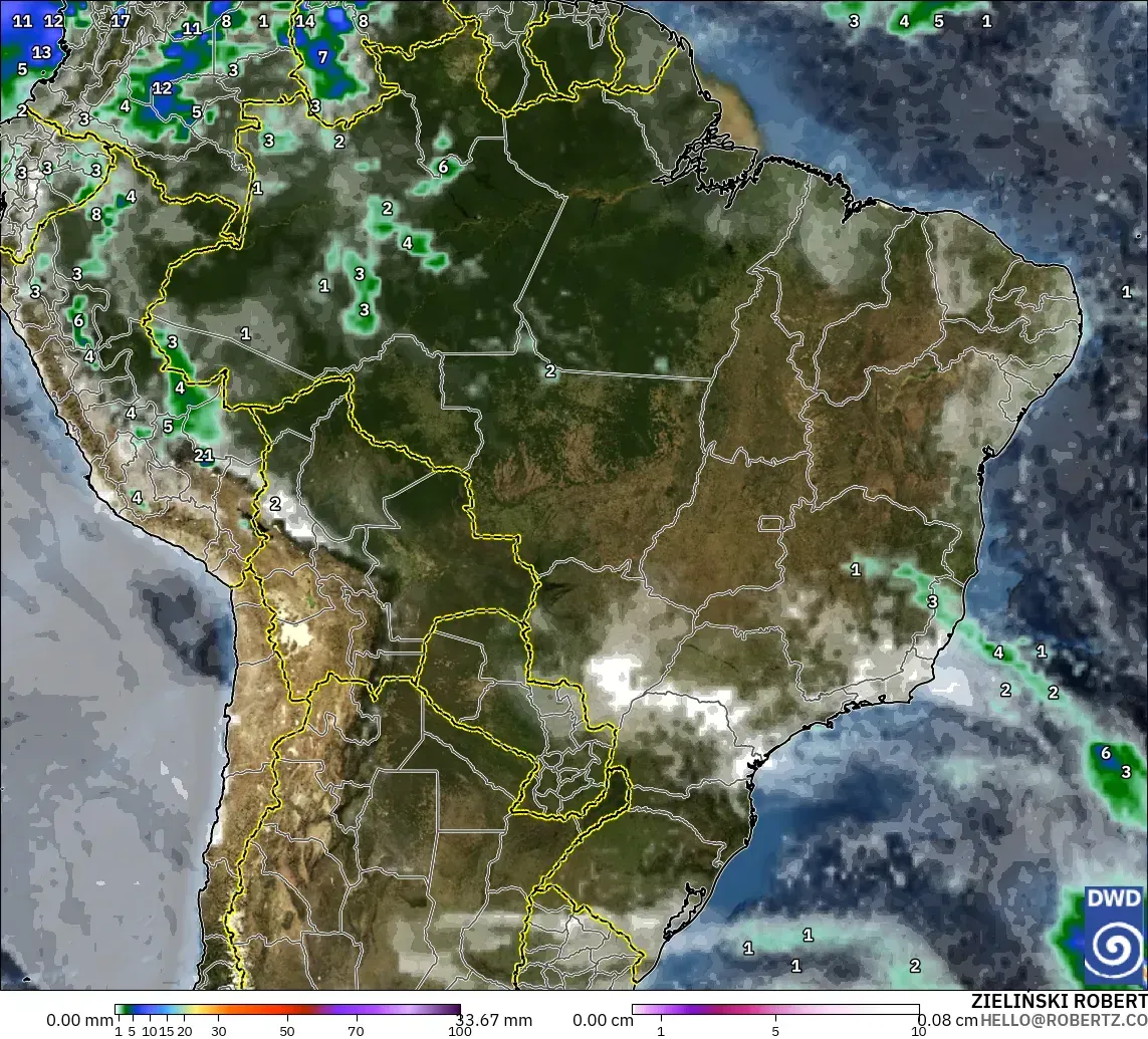 ICON modelo - Brasil, Precipitación, nubes y presión