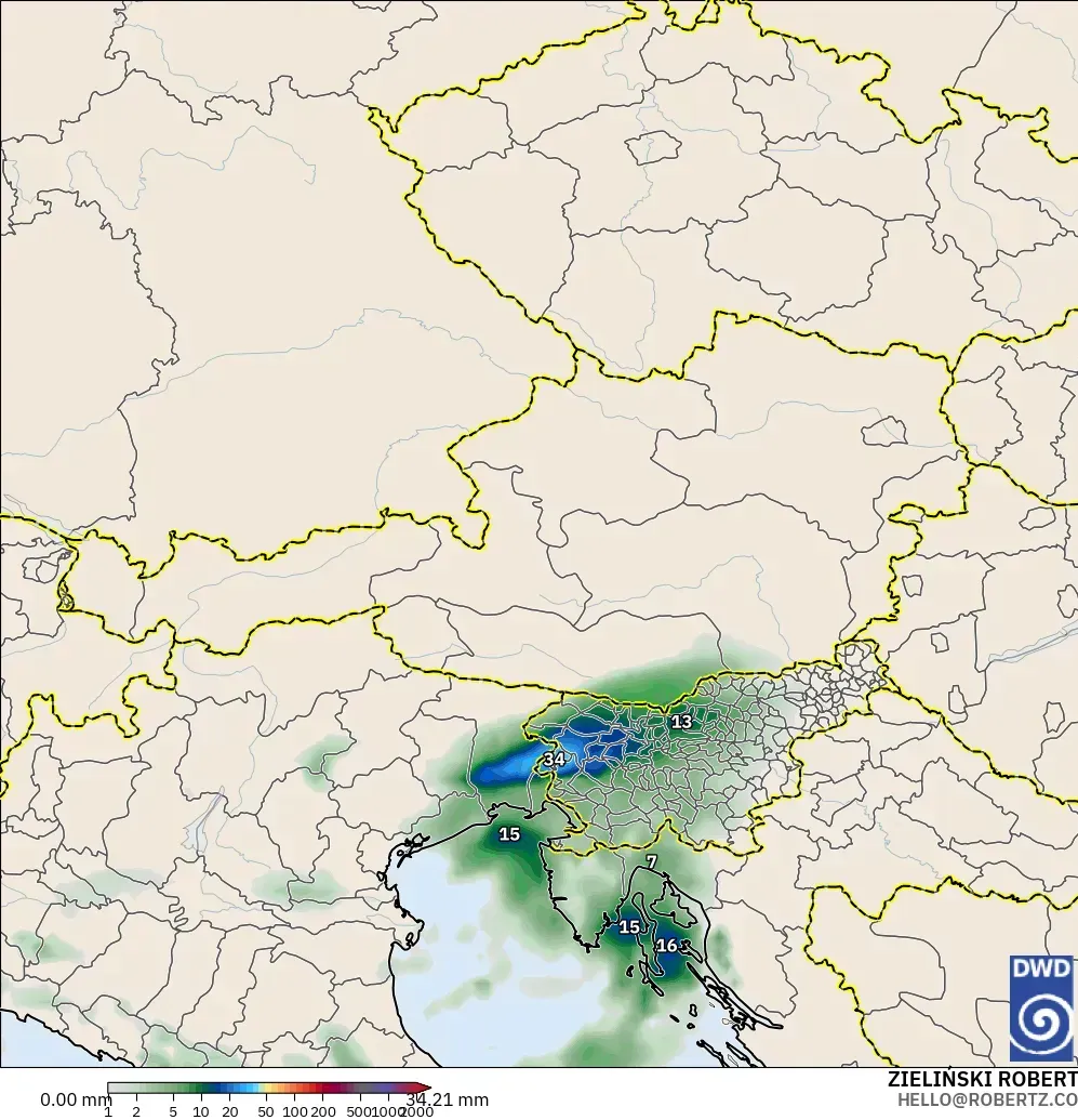 ICON modelo - Austria, Acumulación de precipitación