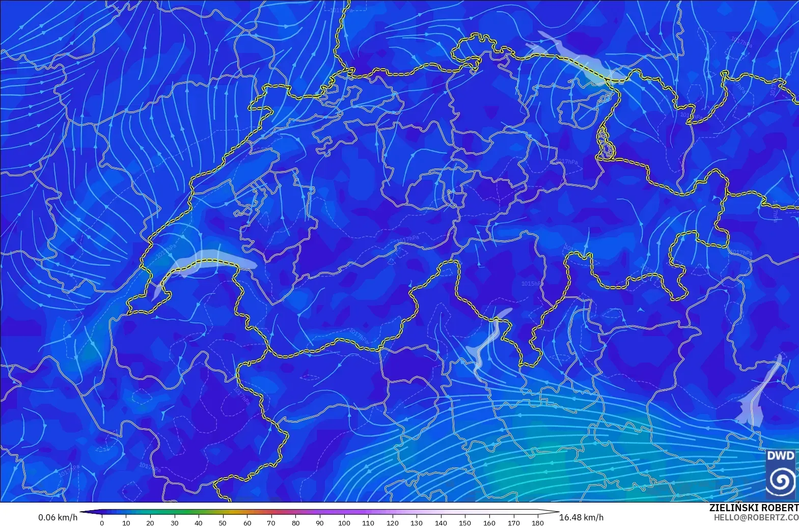 ICON modelo - Suiza, Viento a 10 m