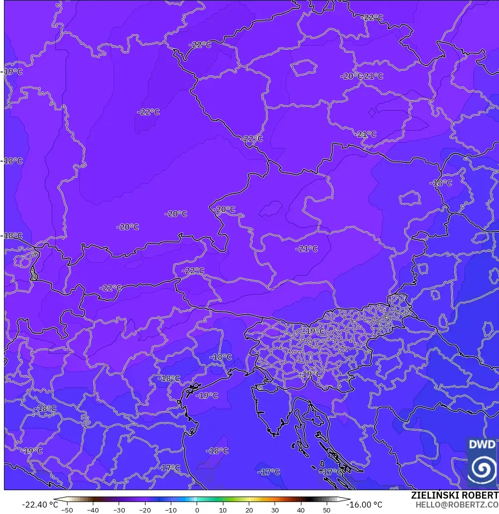 ICON modelo - Austria, Temperatura a 500 hPa