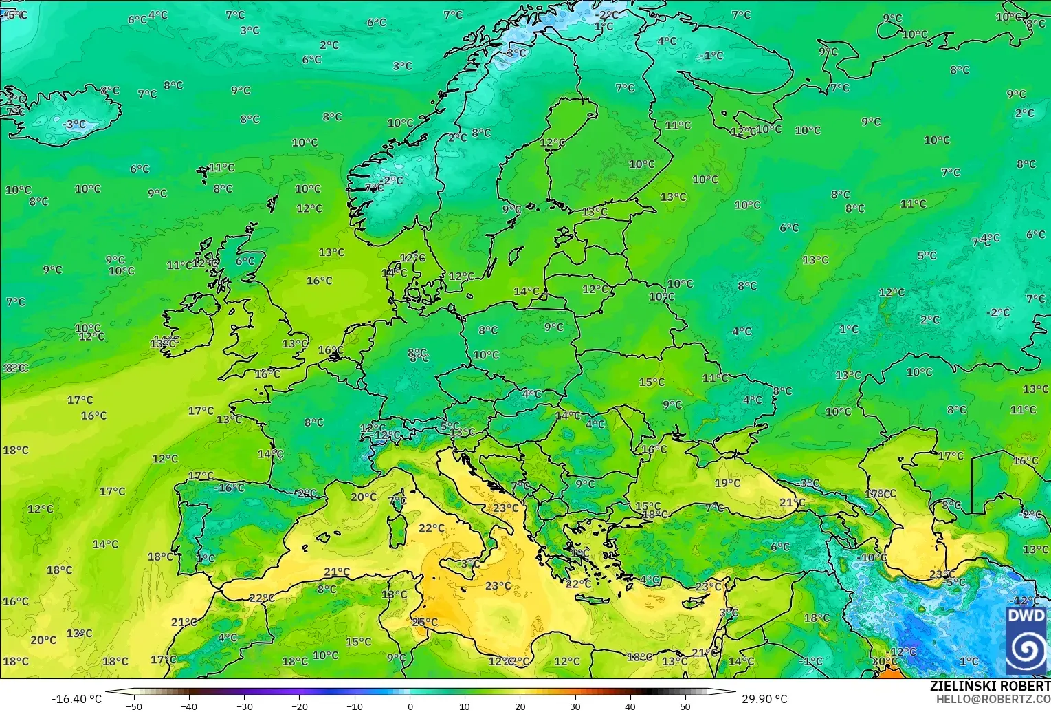 ICON modelo - Europa, Punto de rocío a 2 m