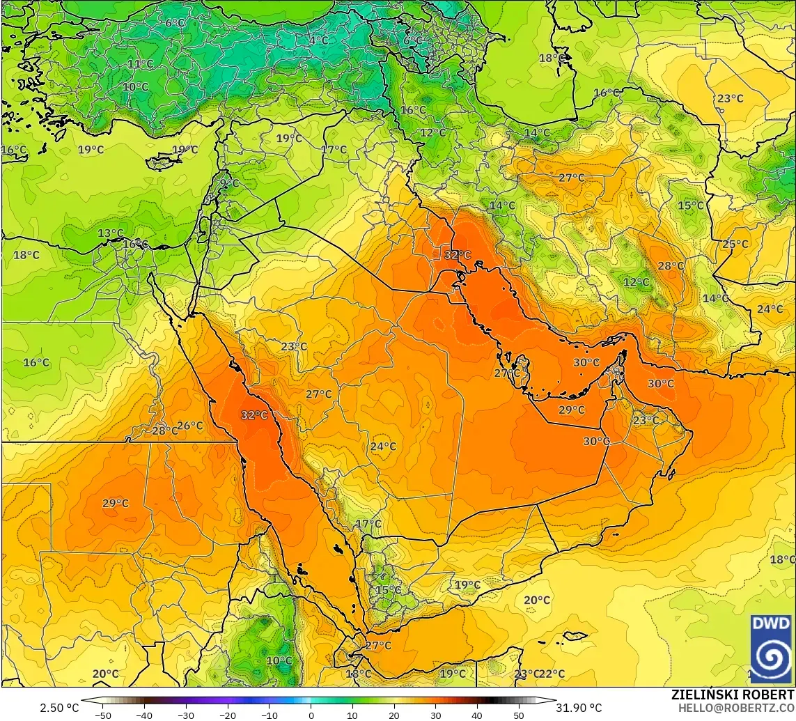 ICON modelo - Oriente Medio, Temperatura a 850 hPa