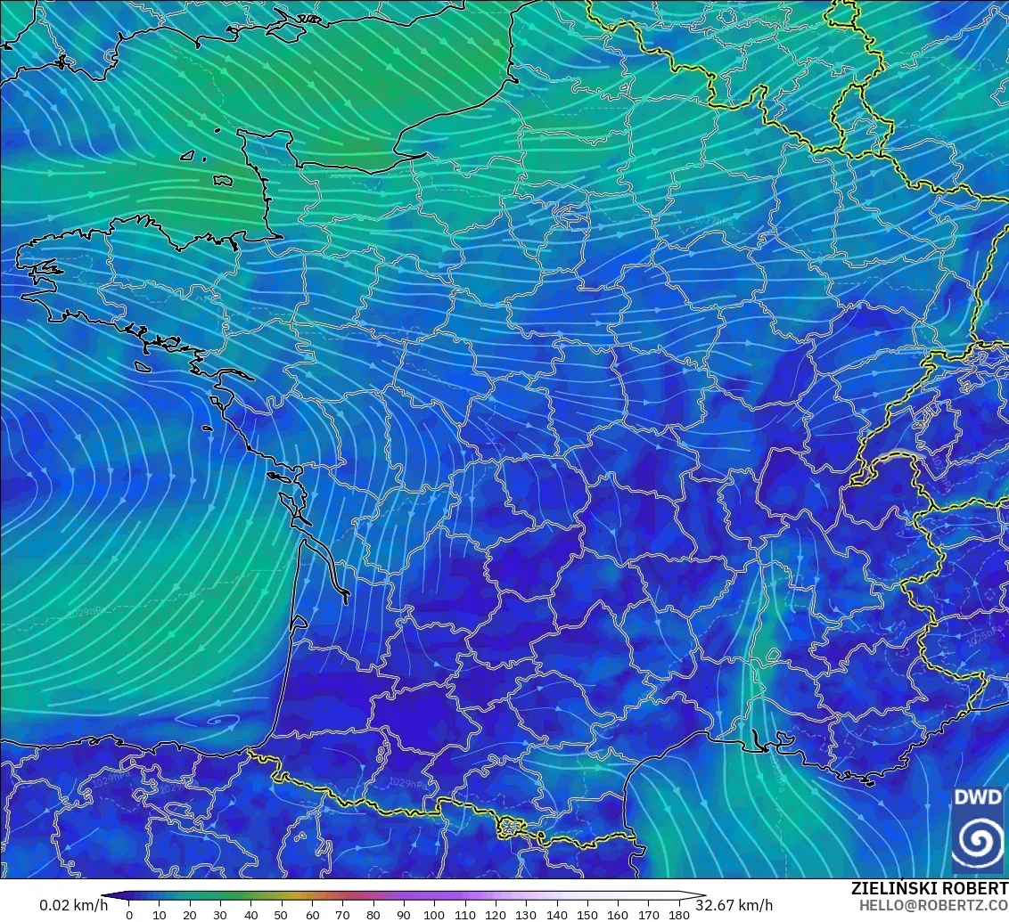 ICON modelo - Francia, Viento a 10 m