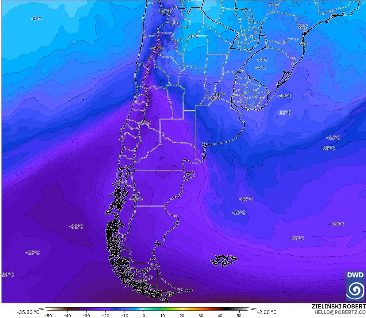 ICON modelo - Argentina, Temperatura a 500 hPa
