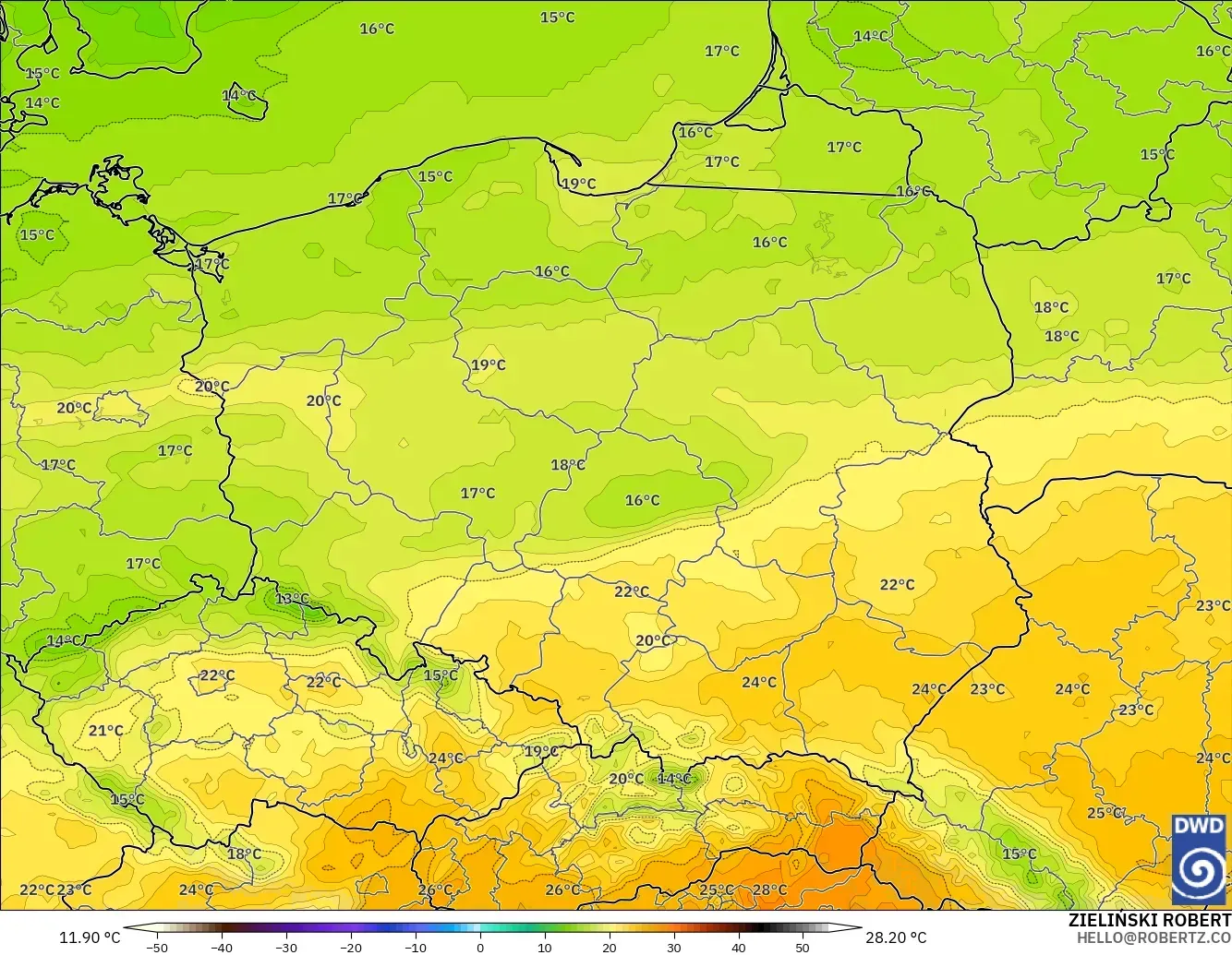 ICON modelo - Polonia, Temperatura a 2 m