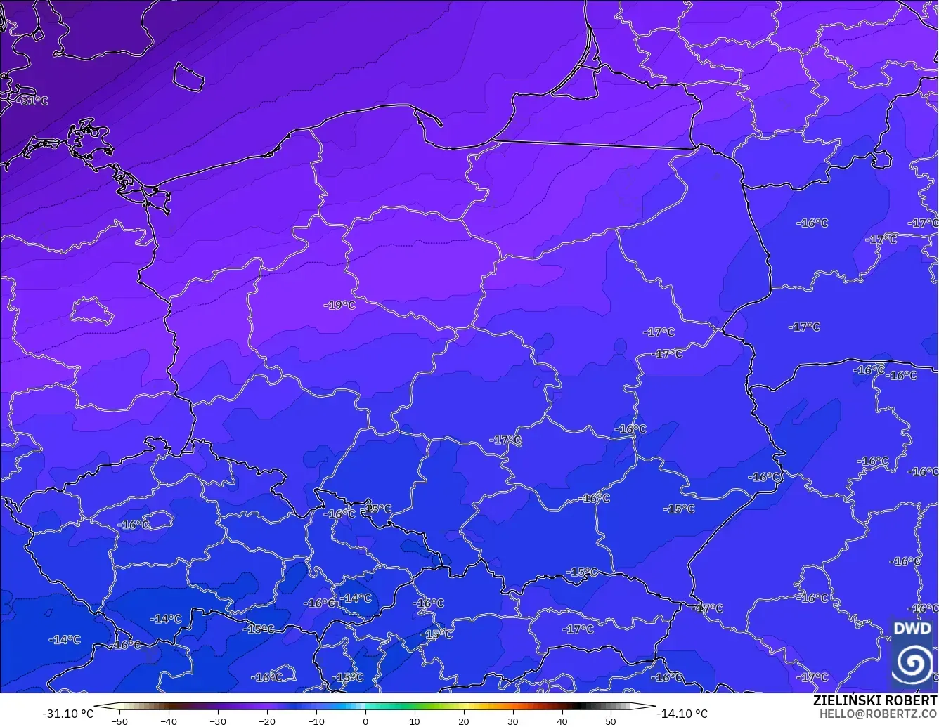 ICON modelo - Polonia, Temperatura a 500 hPa