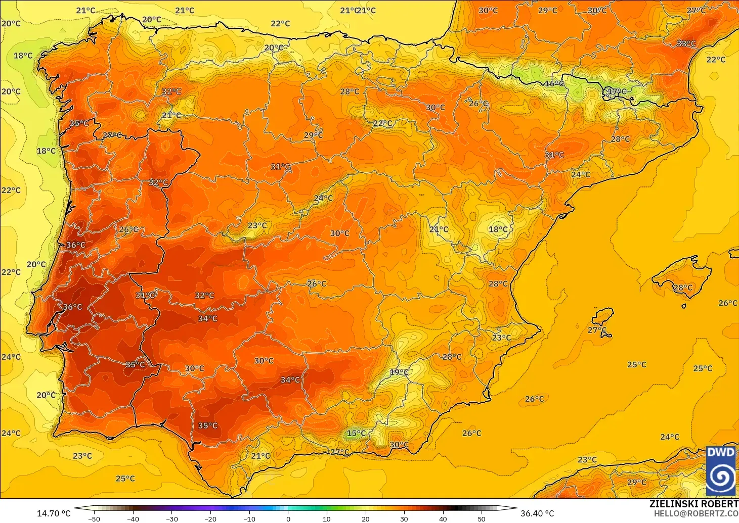 ICON modelo - España, Temperatura a 2 m