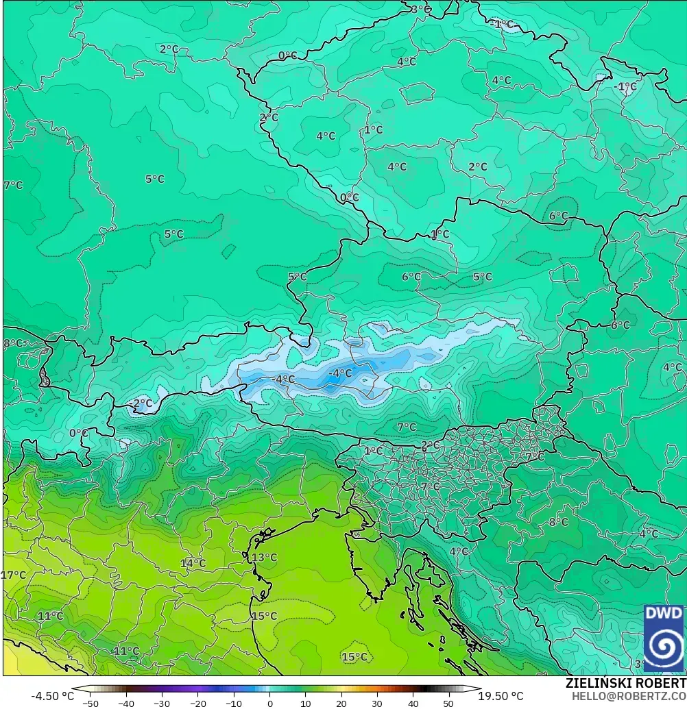 ICON modelo - Austria, Temperatura a 850 hPa