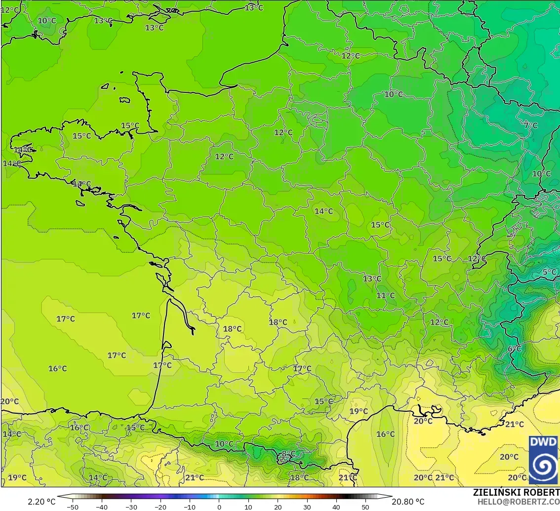 ICON modelo - Francia, Temperatura a 850 hPa