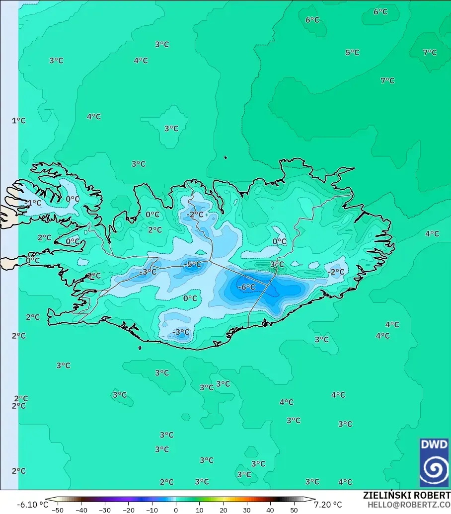 ICON modelo - Islandia, Temperatura a 850 hPa
