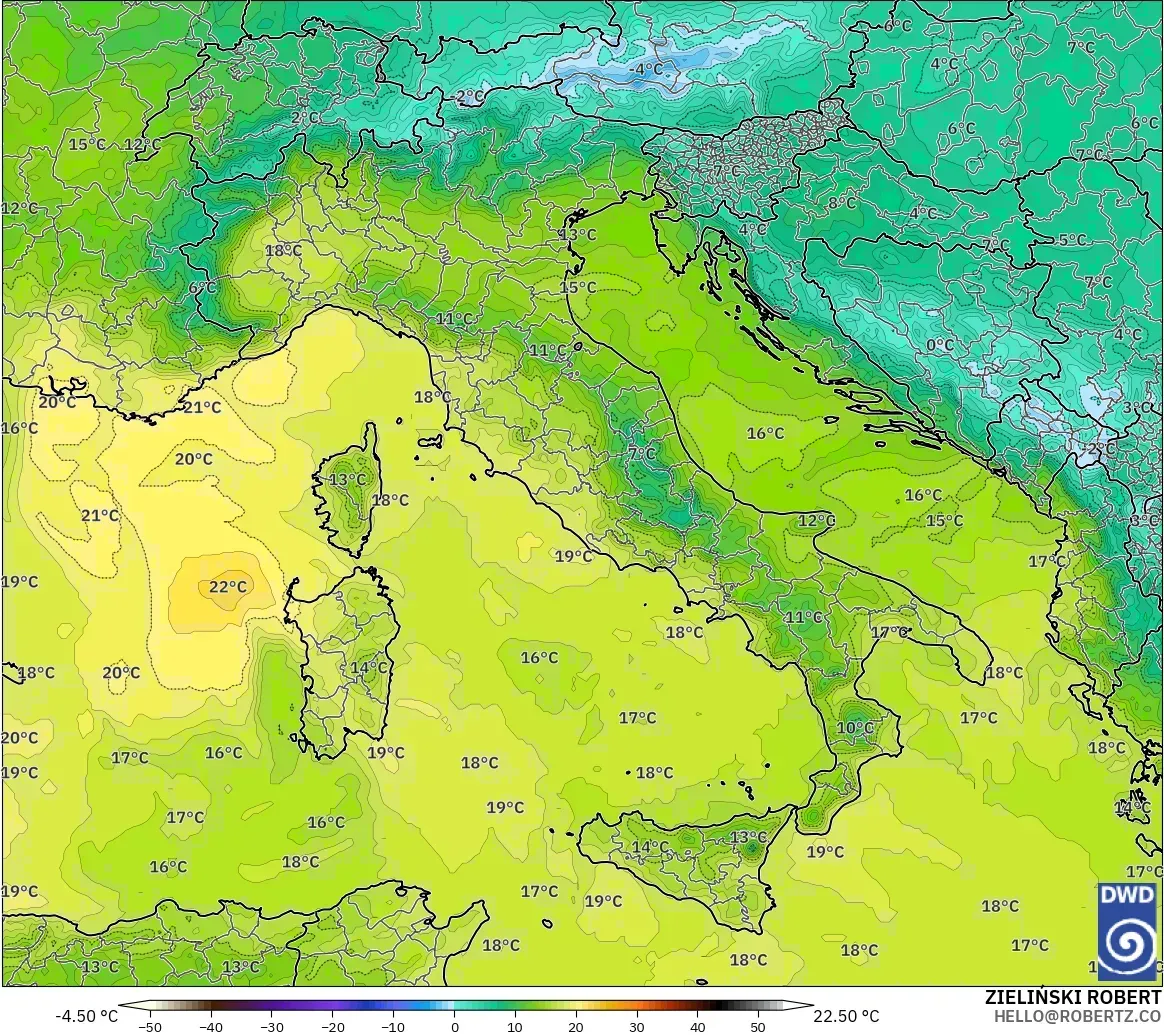 ICON modelo - Italia, Temperatura a 850 hPa