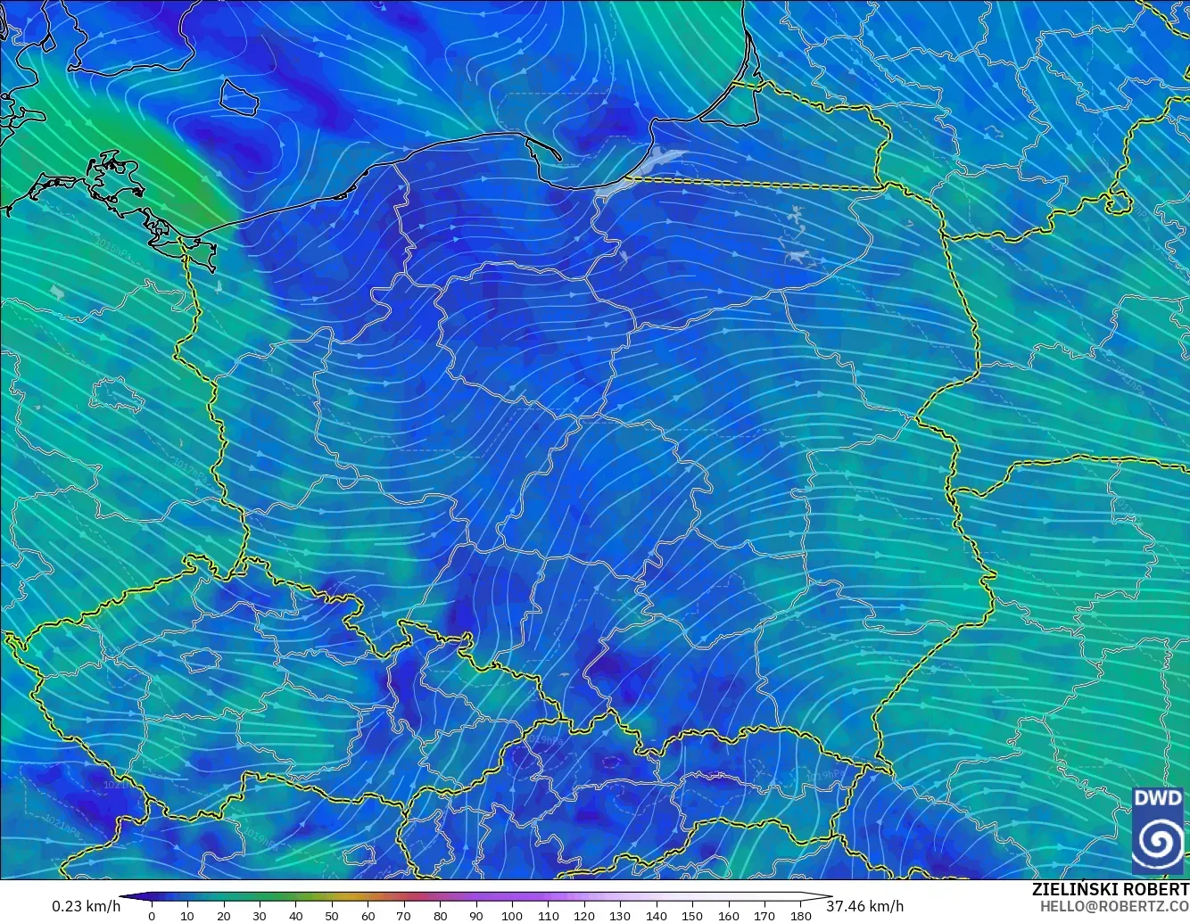 ICON modelo - Polonia, Viento a 10 m