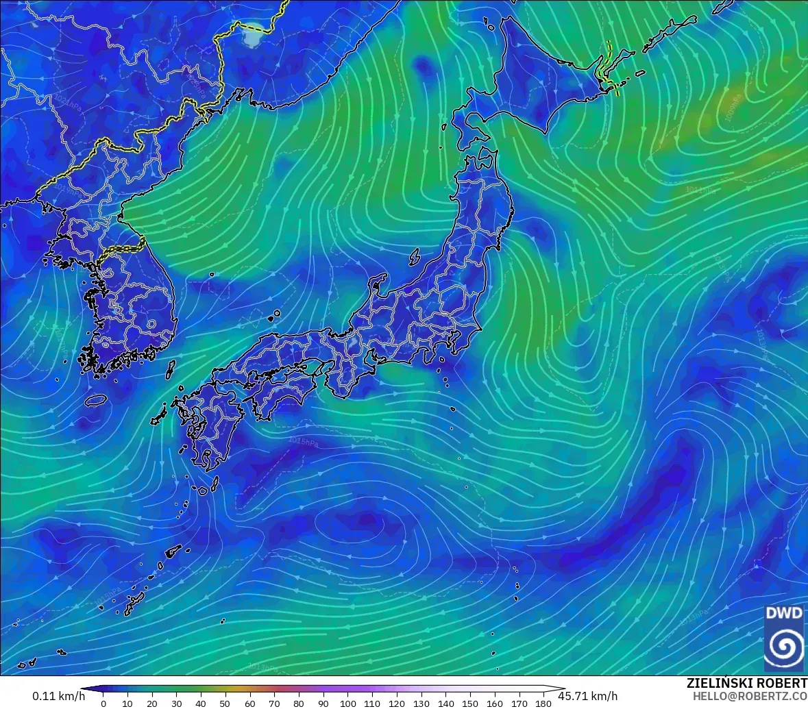ICON modelo - Japón, Viento a 10 m