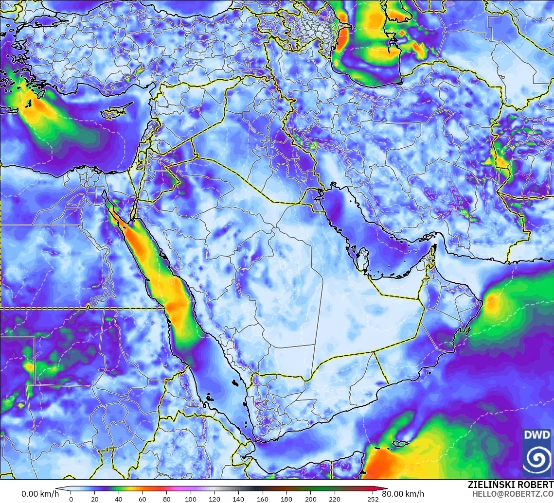 ICON modelo - Oriente Medio, Ráfagas de viento