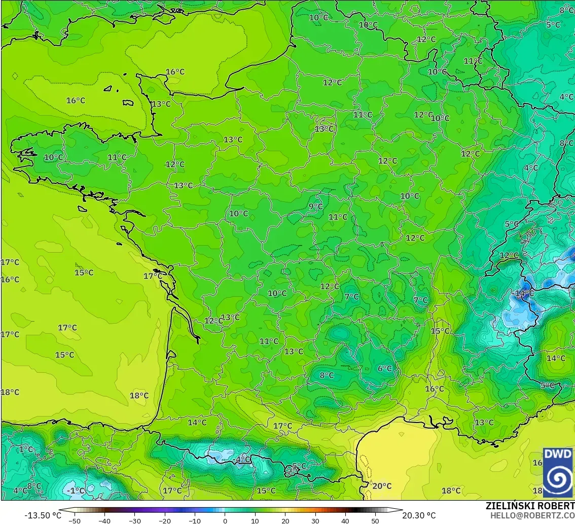 ICON modelo - Francia, Punto de rocío a 2 m