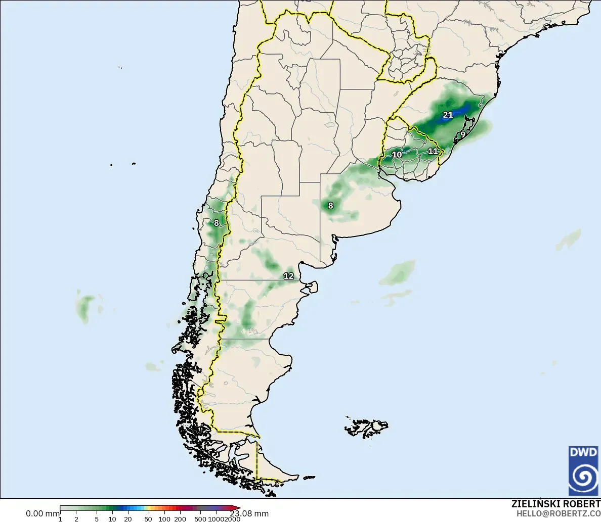 ICON modelo - Argentina, Acumulación de precipitación