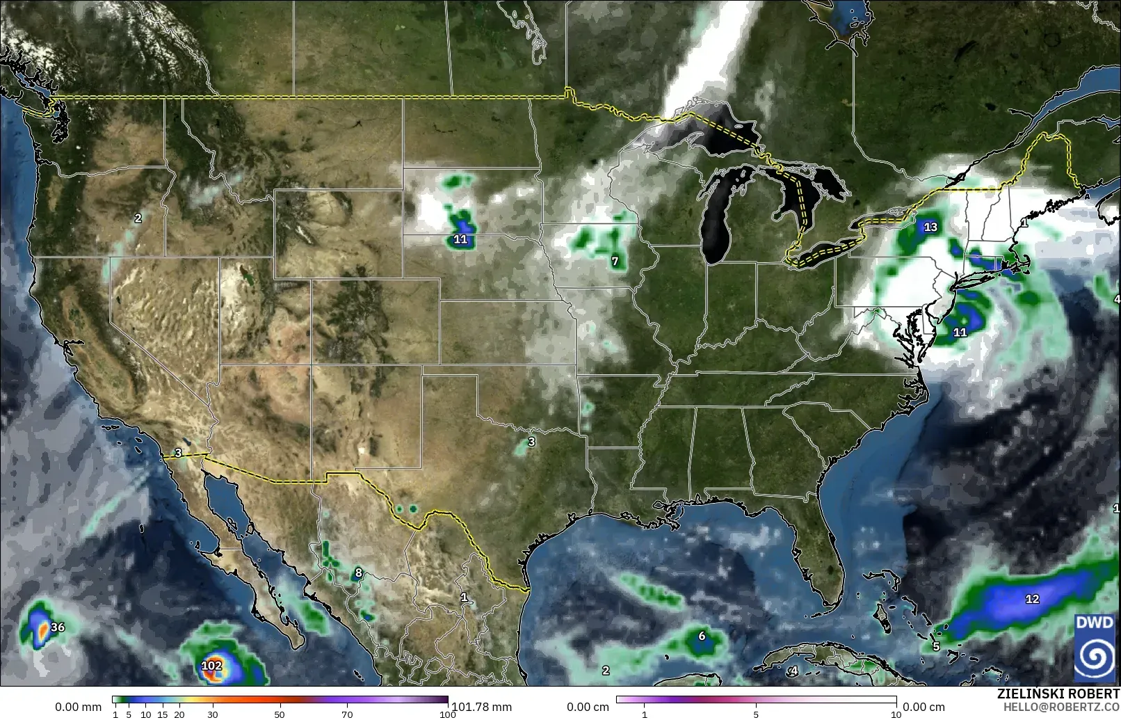 ICON modelo - Estados Unidos, Precipitación, nubes y presión