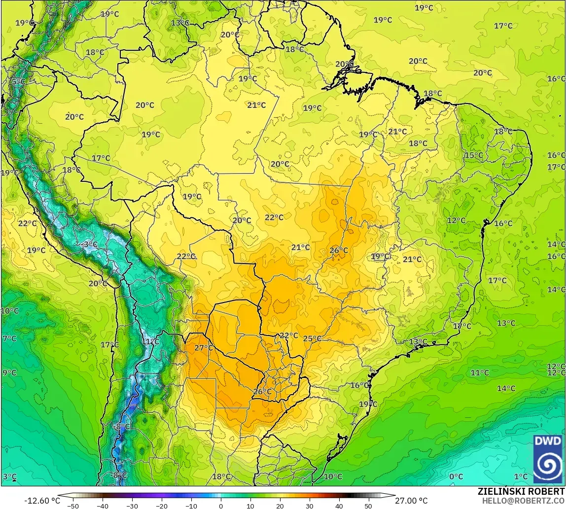 ICON modelo - Brasil, Temperatura a 850 hPa