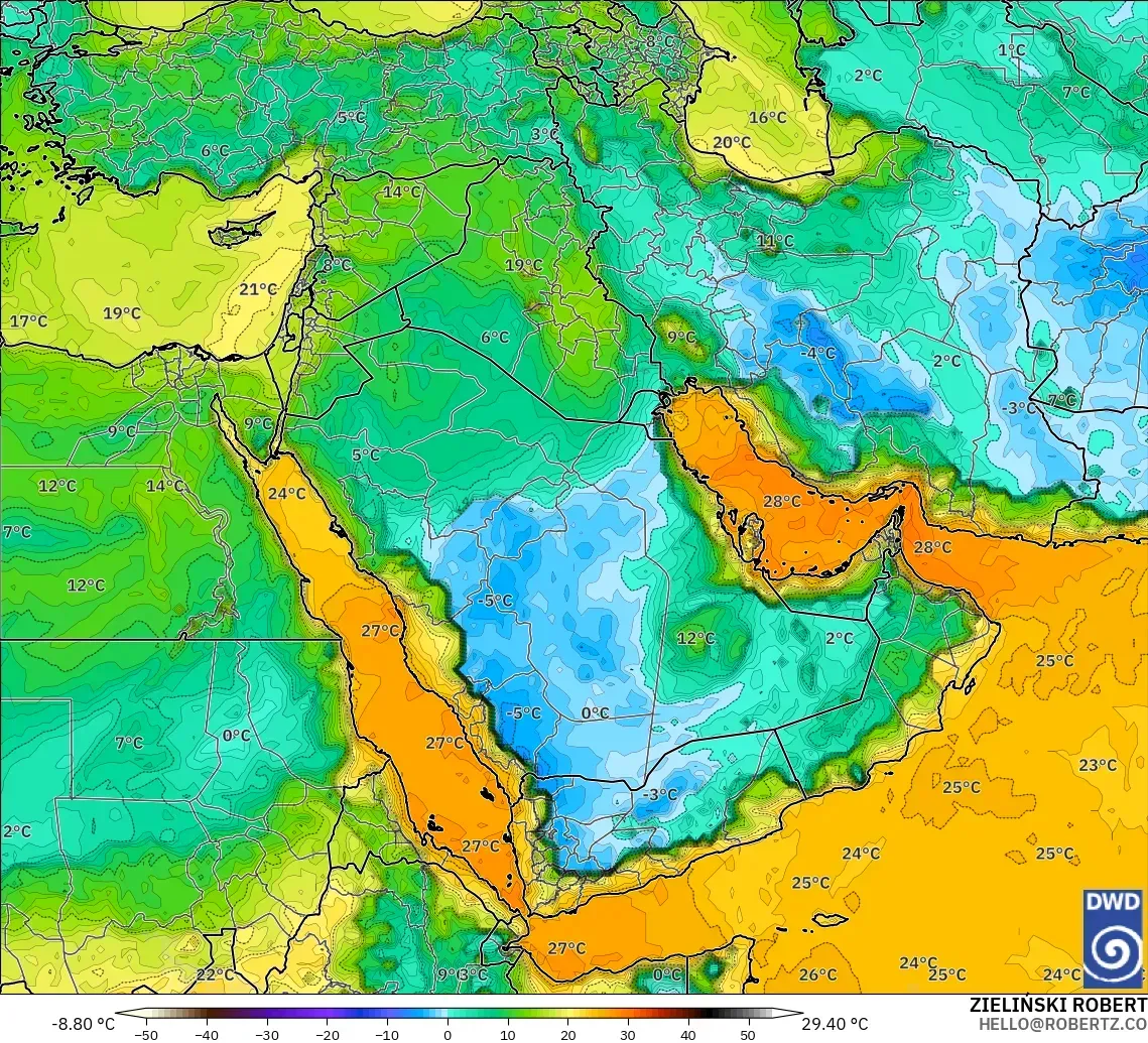 ICON modelo - Oriente Medio, Punto de rocío a 2 m