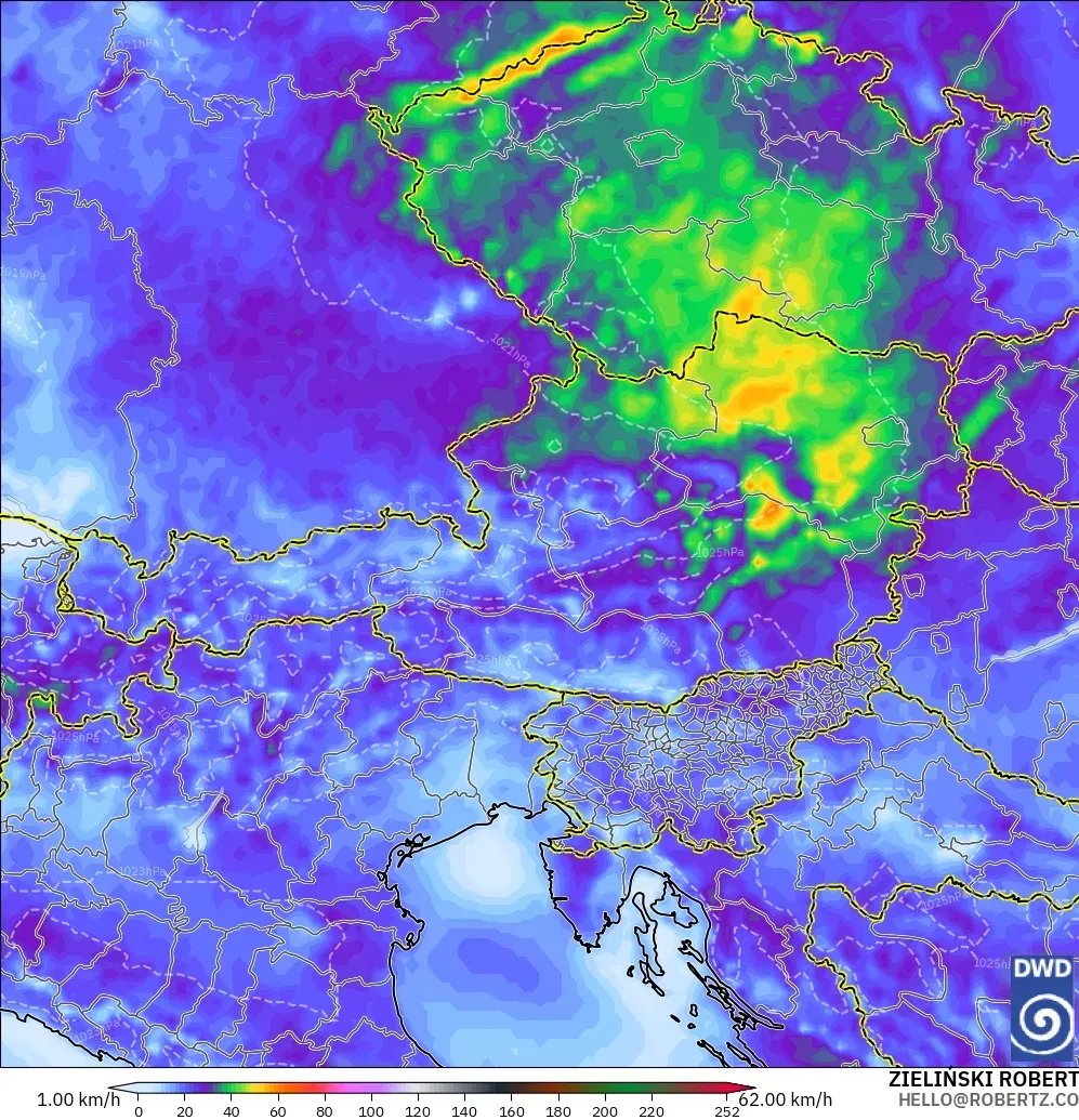 ICON modelo - Austria, Ráfagas de Viento Máximas