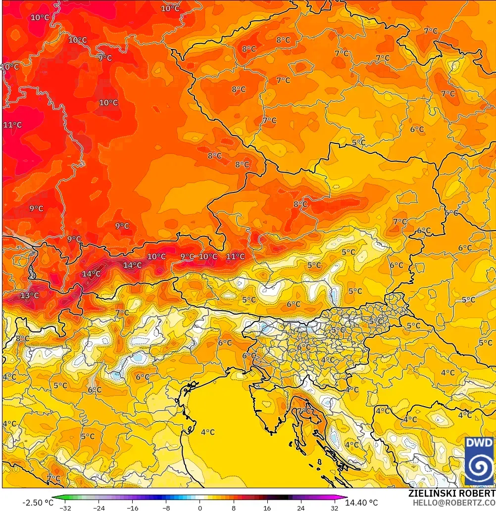 ICON modelo - Austria, Anomalía de temperatura a 2 m