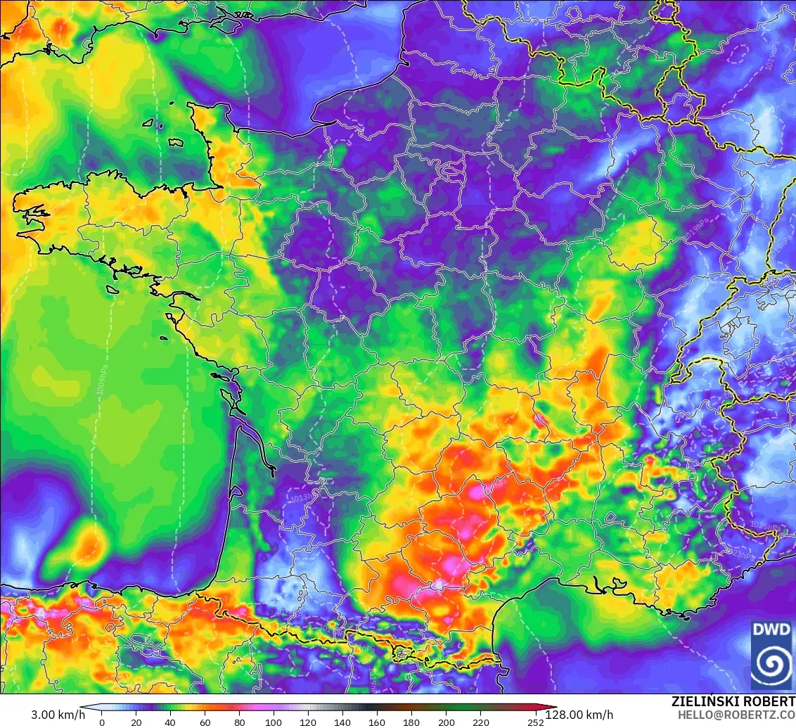 ICON modelo - Francia, Ráfagas de Viento Máximas