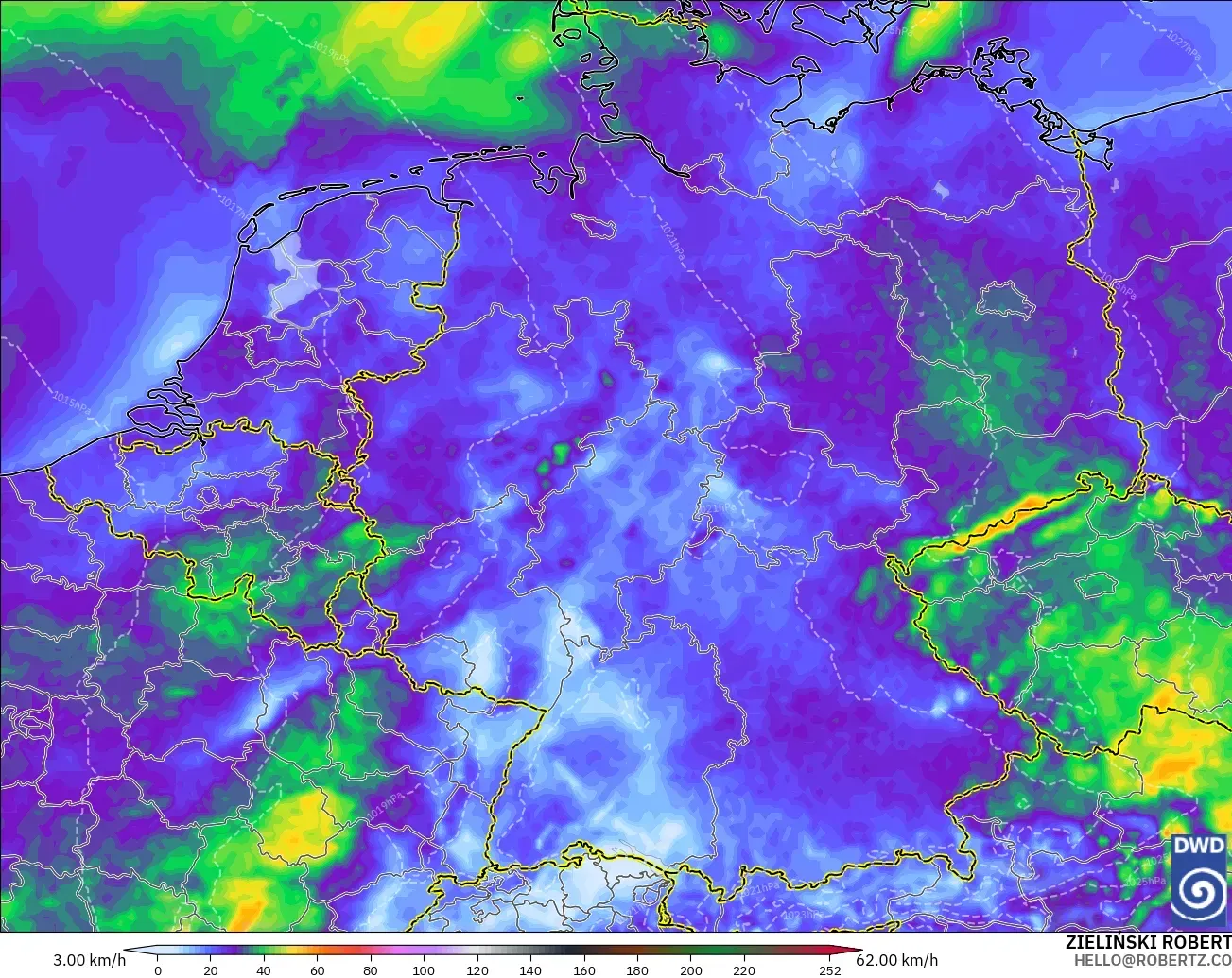 ICON modelo - Alemania, Ráfagas de Viento Máximas