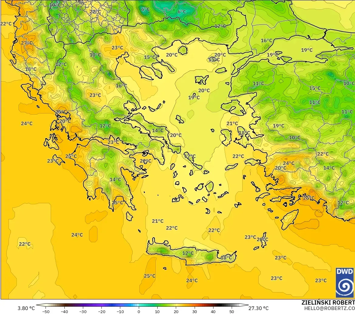 ICON modelo - Grecia, Temperatura a 2 m