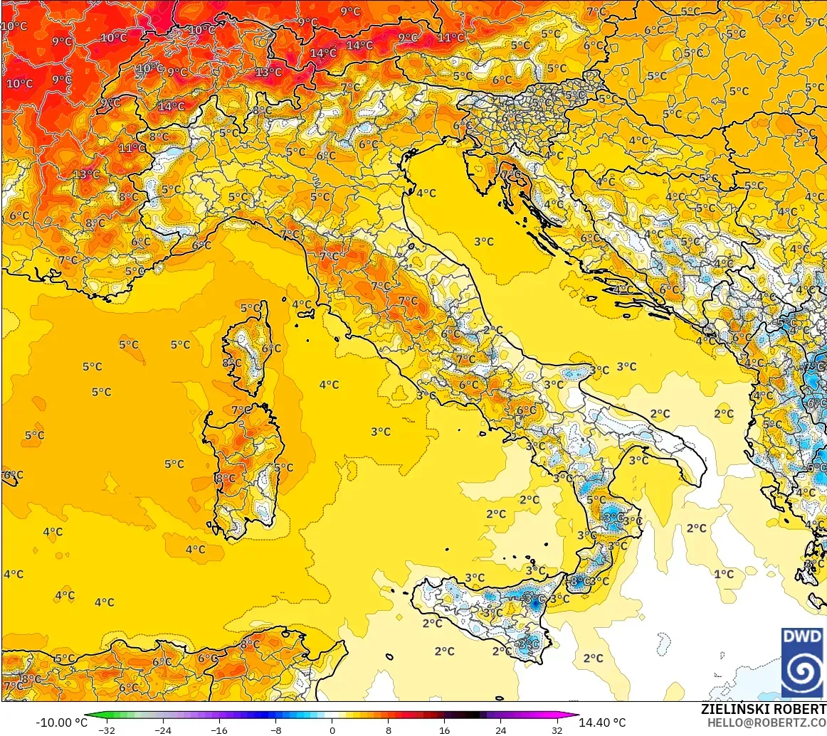 ICON modelo - Italia, Anomalía de temperatura a 2 m