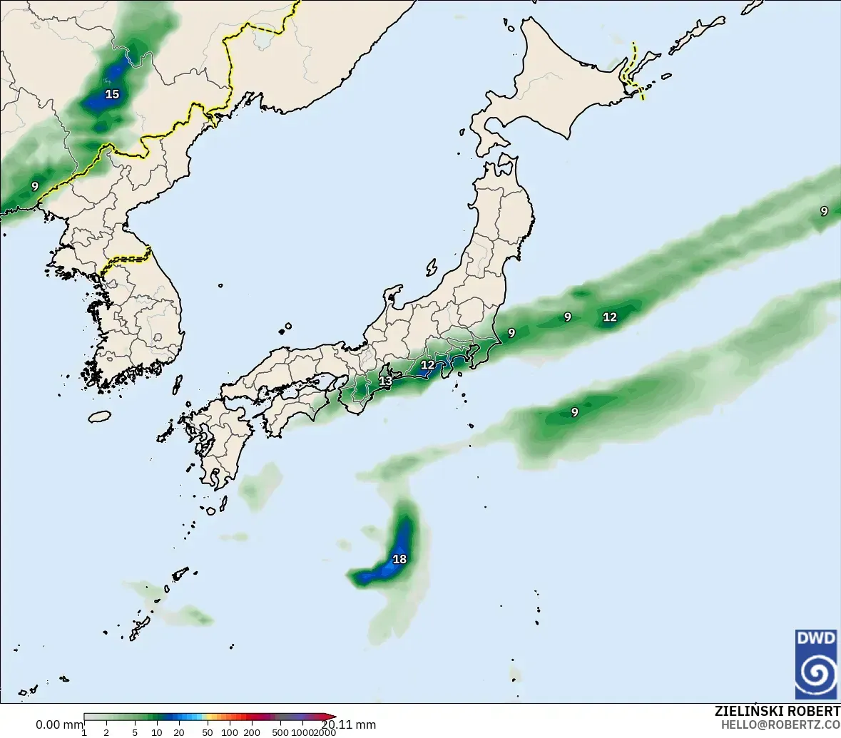 ICON modelo - Japón, Acumulación de precipitación