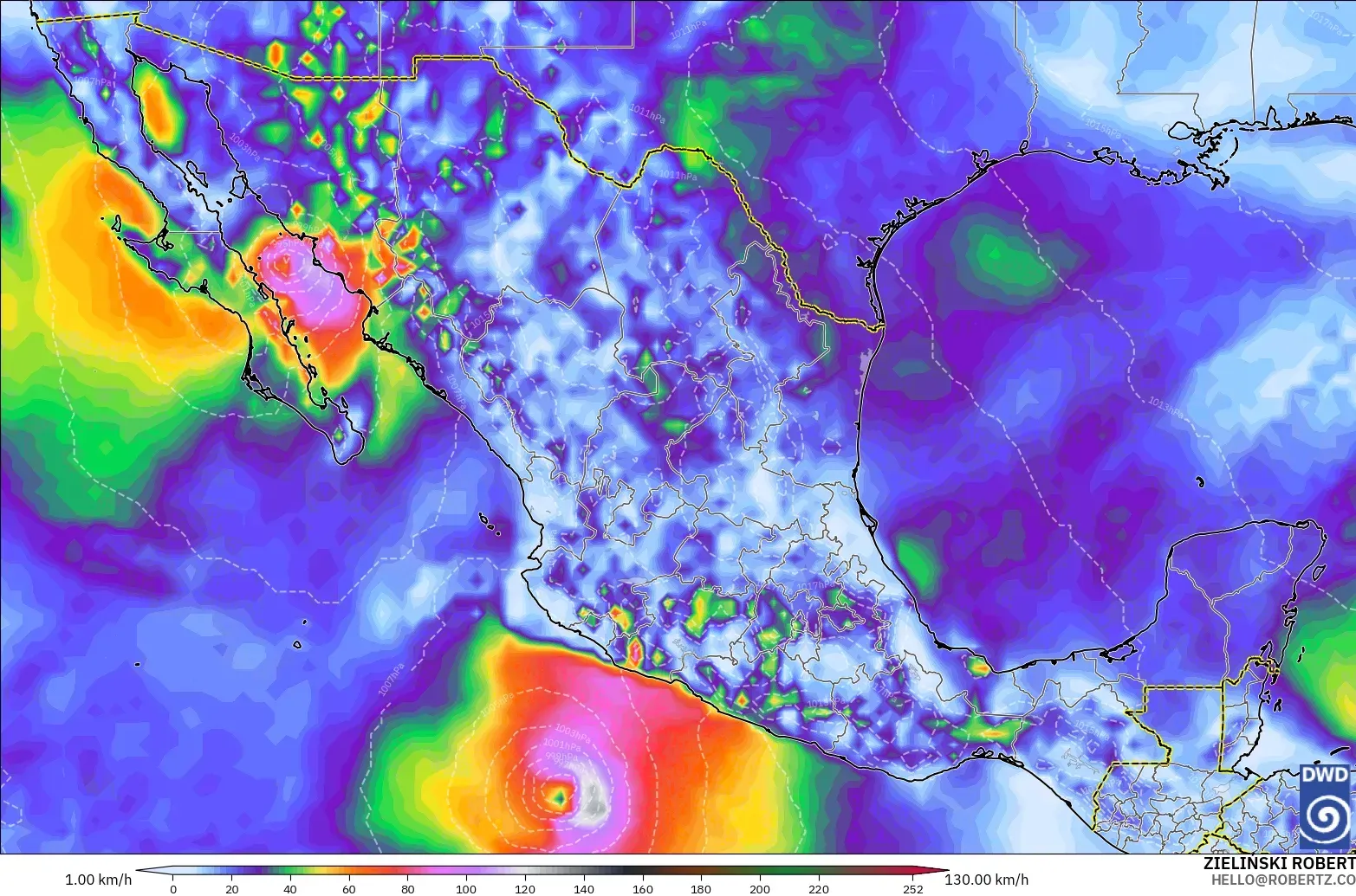 ICON modelo - México, Ráfagas de Viento Máximas