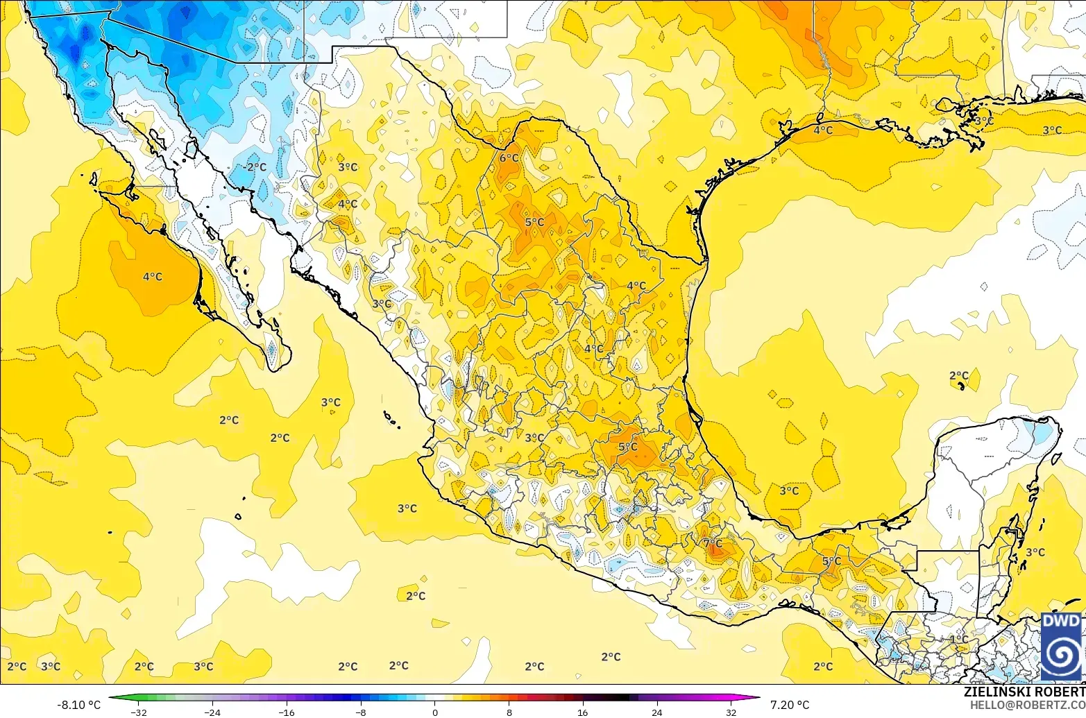 ICON modelo - México, Anomalía de temperatura a 2 m