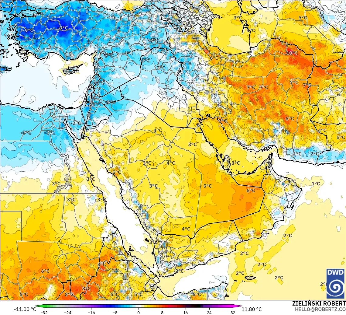 ICON modelo - Oriente Medio, Anomalía de temperatura a 2 m