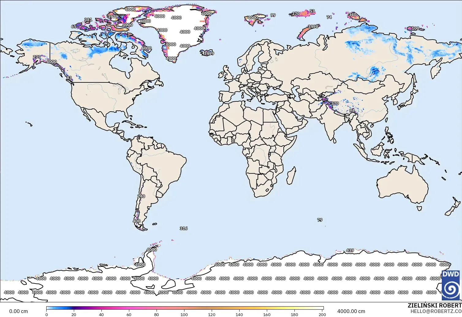 ICON modelo - Mundo, Profundidad de nieve
