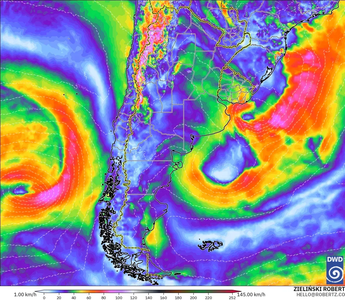 ICON modelo - Argentina, Ráfagas de Viento Máximas