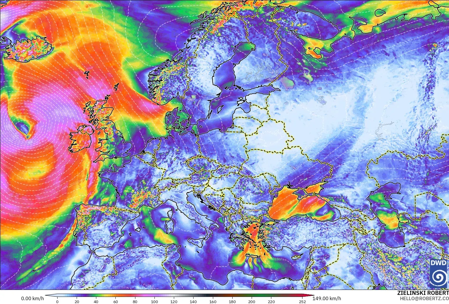 ICON modelo - Europa, Ráfagas de Viento Máximas
